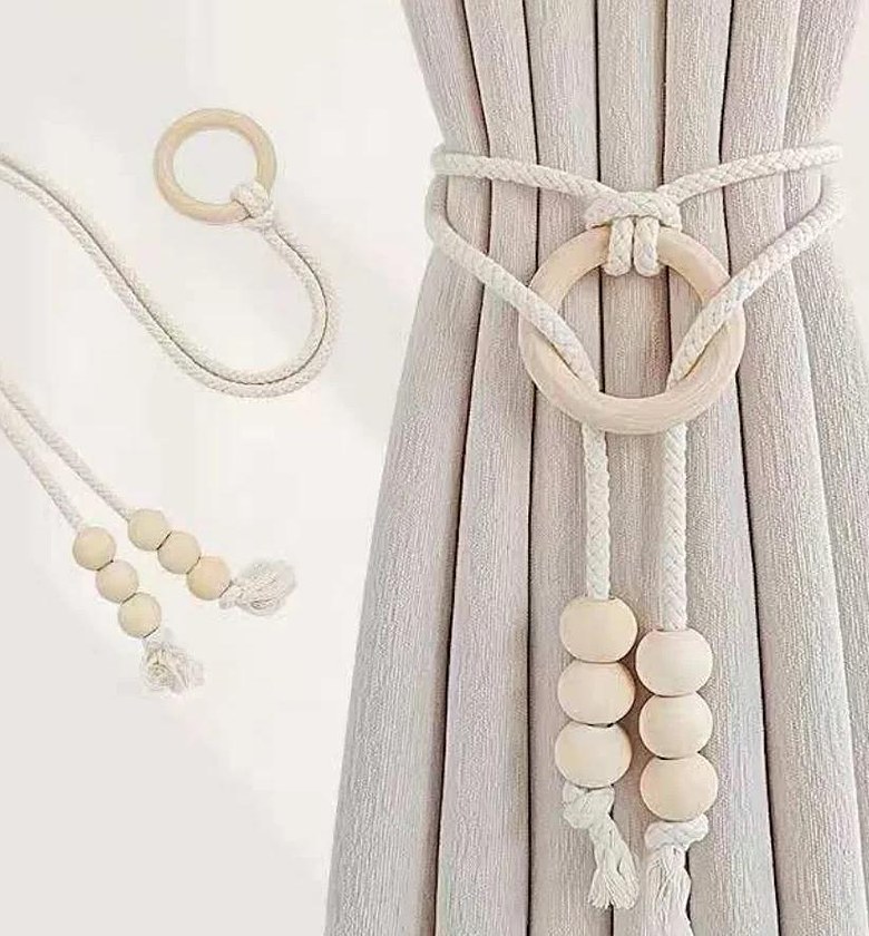 2pcs natural cotton rope curtain tiebacks boho style image
