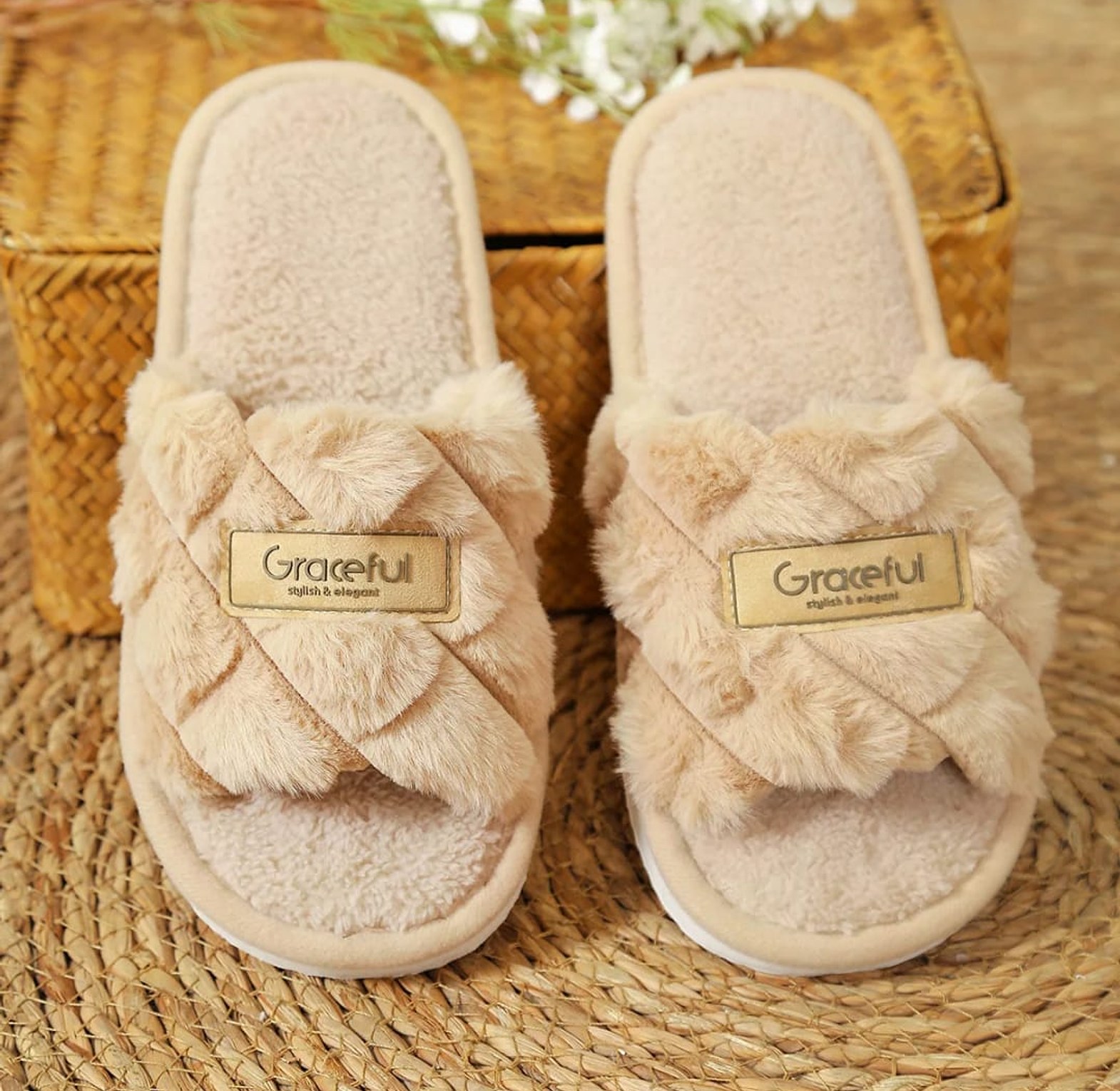 Women’s Open Toe Fluffy Slippers image