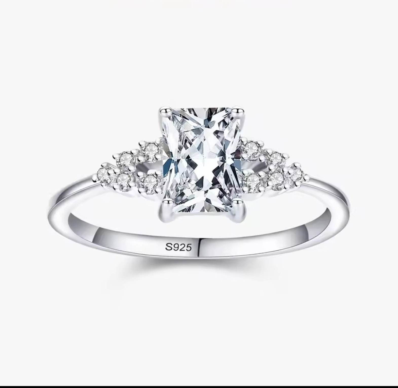 Rectangle cubic zirconia sterling silver engagement/promise ring  image