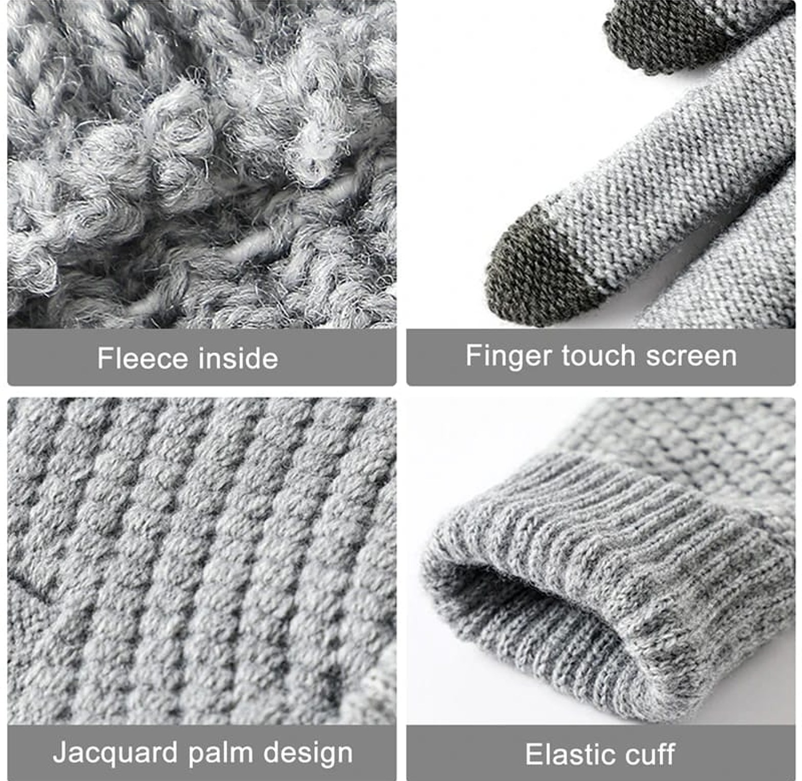 Warm winter touch screen gloves for men and women with full finger wool knit image