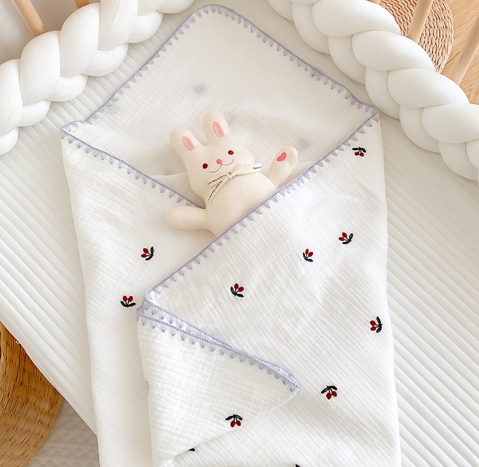 Muslin Cotton Embroidered  Baby Blanket image