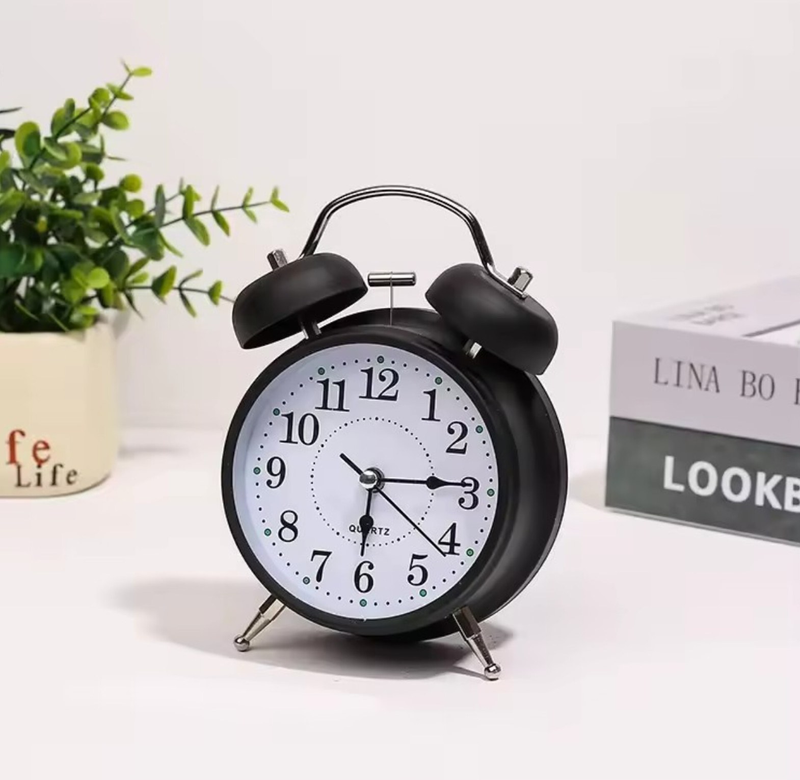 Vintage Twin Bell Loud Alarm Clock for Heavy Sleepers - Matte Black Quartz Desktop Clock image