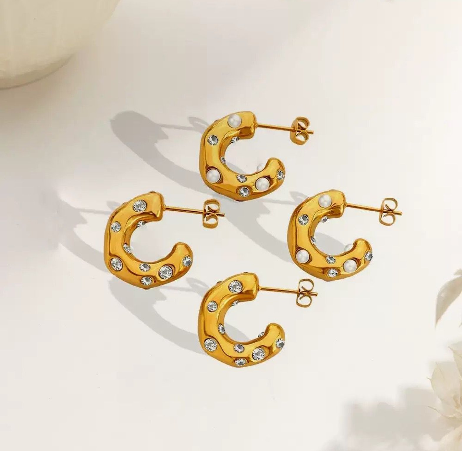 Cosmic Cubic Zirconia and Pearl Hoop Earrings image
