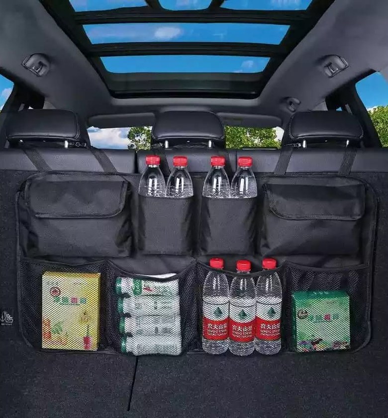 Car Trunk Organizer Adjustable Backseat Storage Bag Net High Capacity Multi-use Oxford Automobile Seat Back Organizers . image