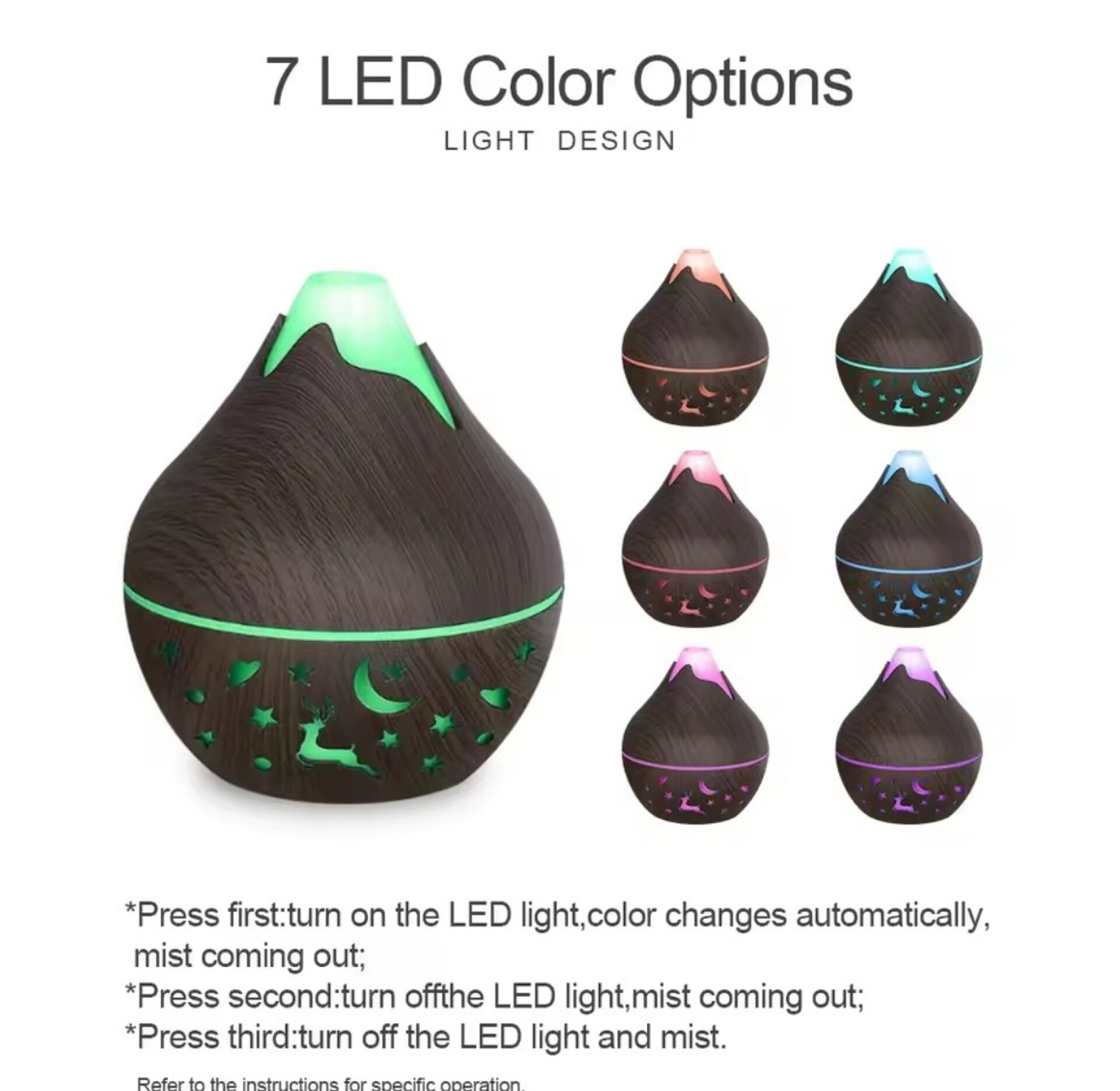 200ml Volcano Wood Grain Air Humidifier & Essential Oil Diffuser with LED Nightlight Color Changing Projector for Office Home Bedroom image