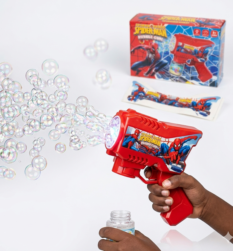Spider-Man 16-Hole Bubble Gun Toy with Lights and Bubble Solution Solution for Kids Birthday Gift image