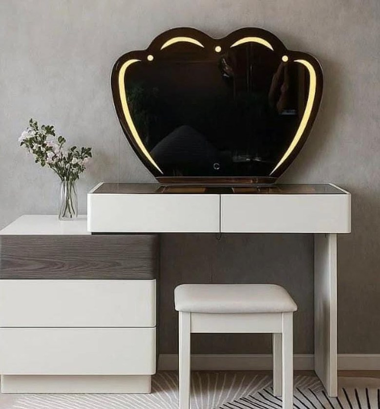 Modern Dressing Table with LED Mirror & Stool Set image