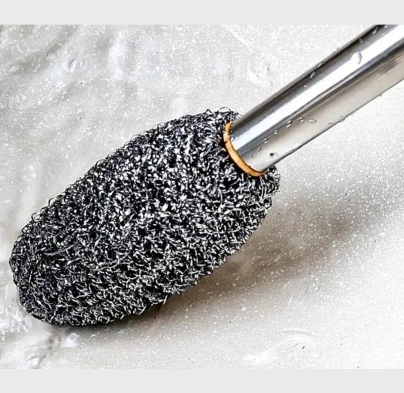 New Portable Steel Wool Cleaning Brush with Long Stainless Steel Handle image