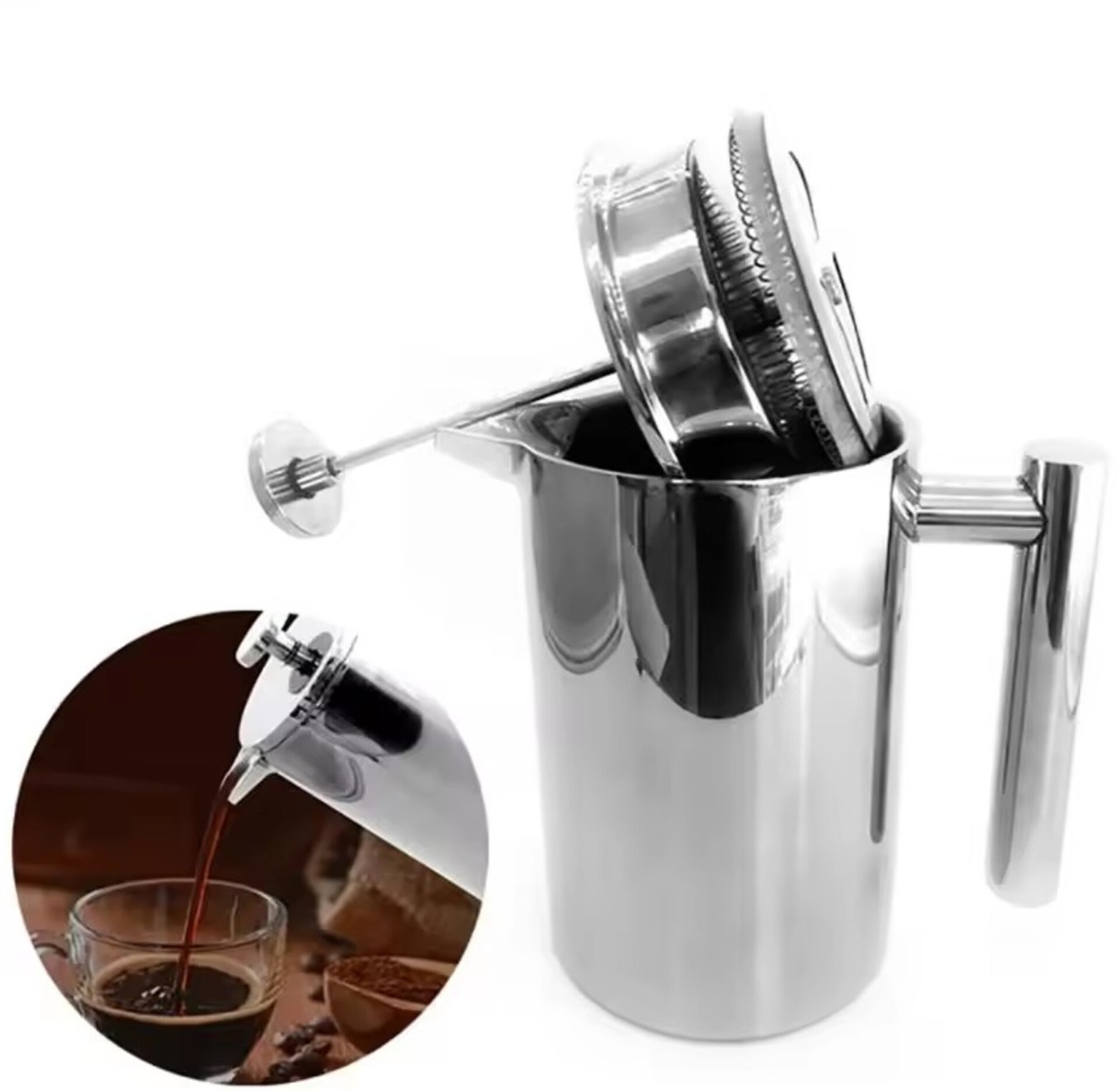 Stainless Steel French Press Coffee Maker 1000ml, Double-Wall Insulated Unbreakable Cafetiere for Home & Office Use image
