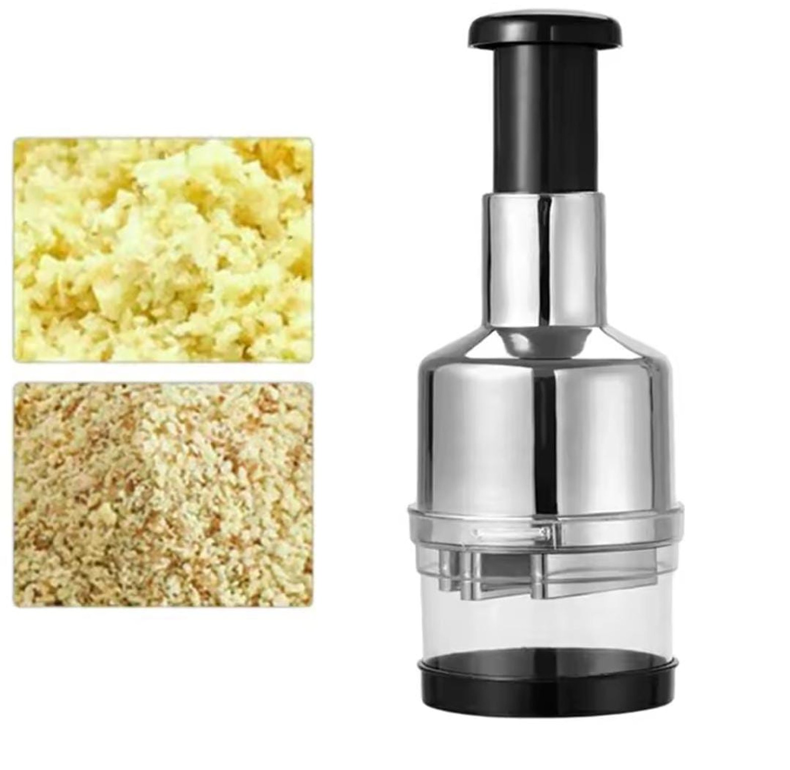 Manual Press Vegetable Chopper & Garlic Mincer - Stainless Steel Multi-function Onion Slicer for Quick Food Prep image