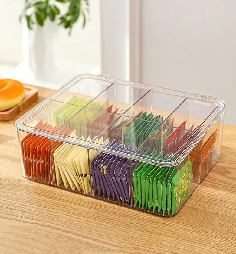 Acrylic Tea Bag Organizer with Cover & Compartments image