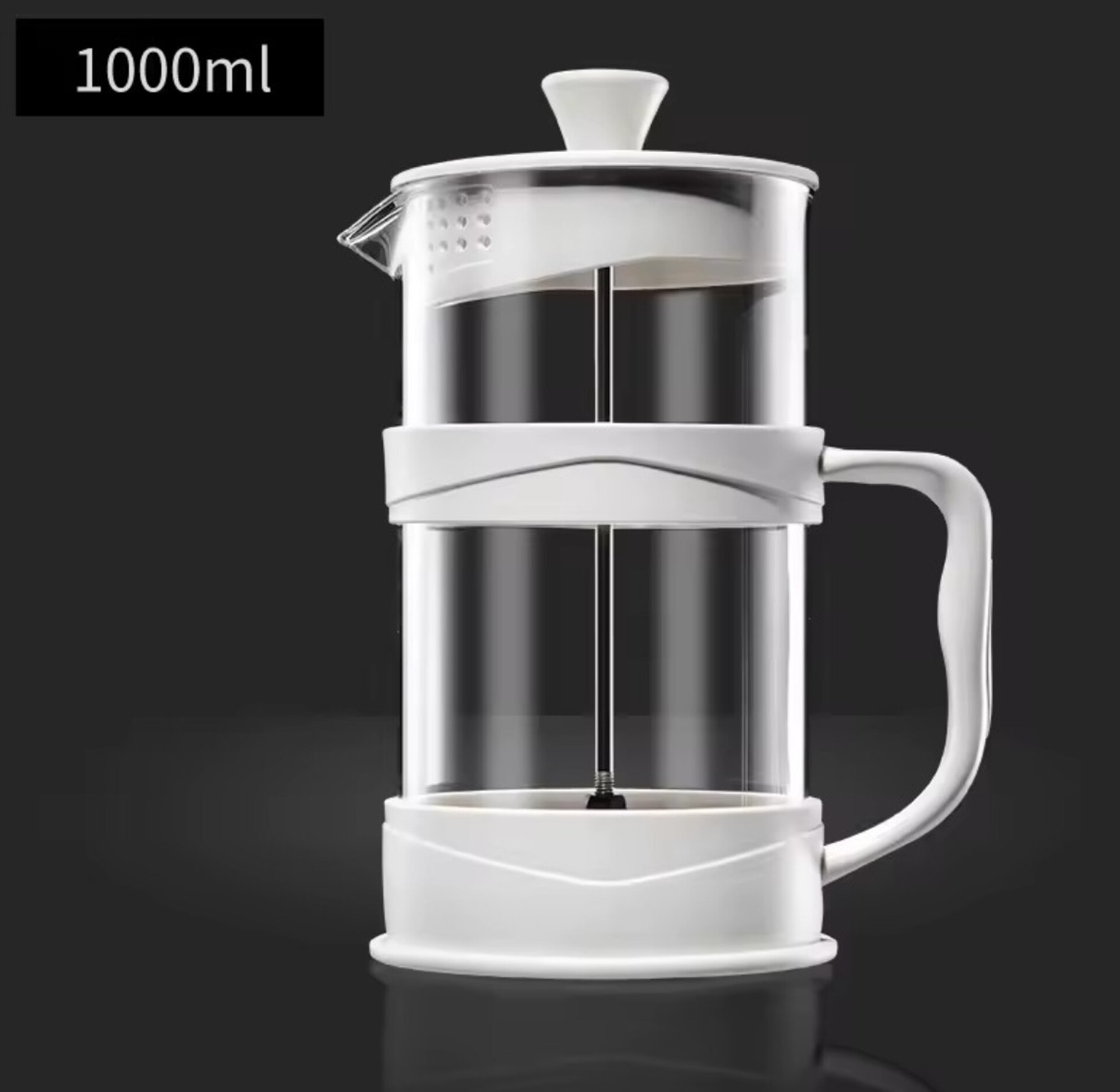1000ml French Press Coffee Maker and Tea Plunger Cafetiere with Stainless Steel Filter Mesh Heat Resistant Glass Matte White Frame image