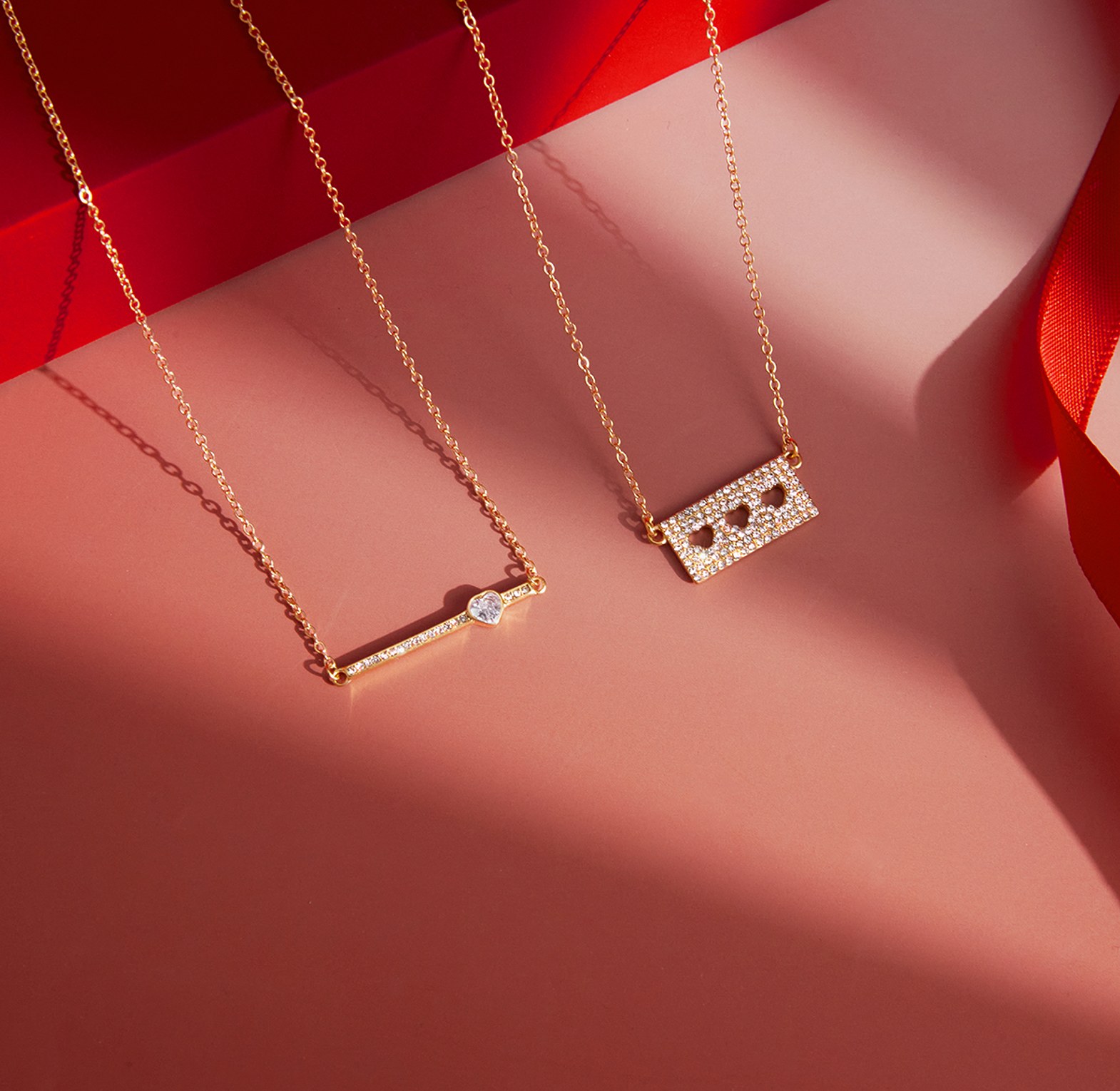 Dainty gold bar and heart pendant necklace image