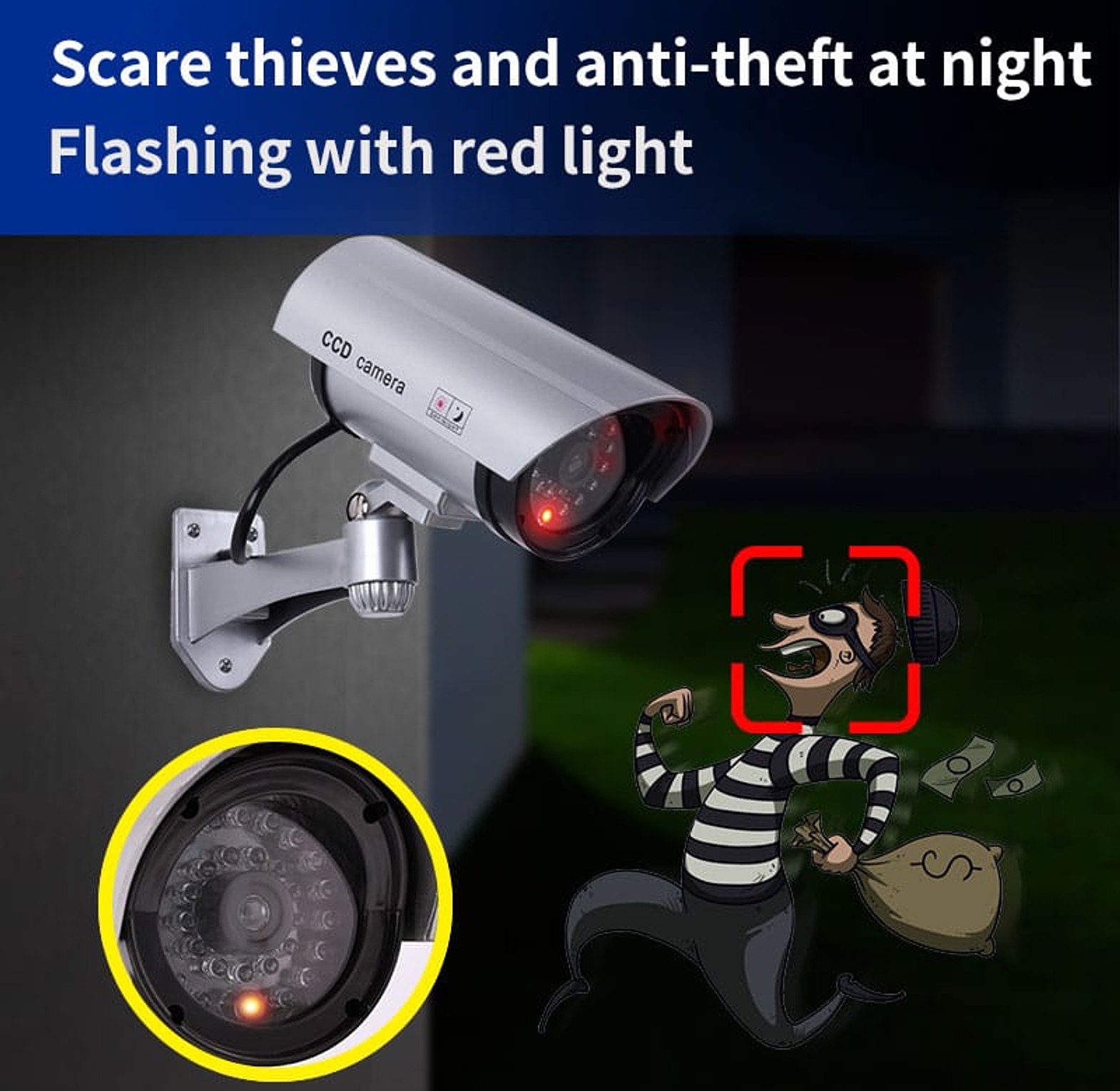 Dummy wireless plastic CCTV camera with flashing red LED image