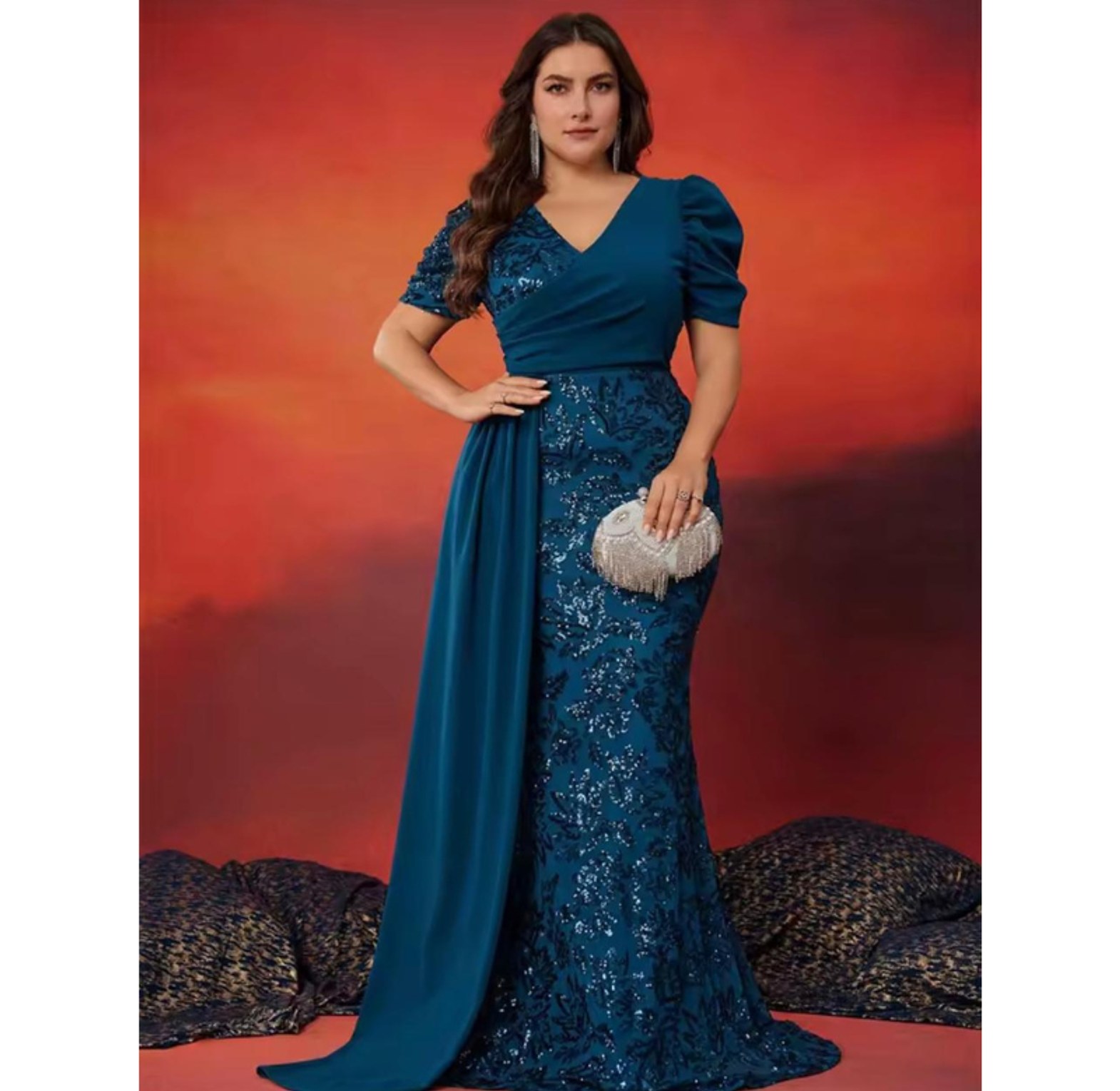 Gilded Elegance Sequin Overlay Gown image