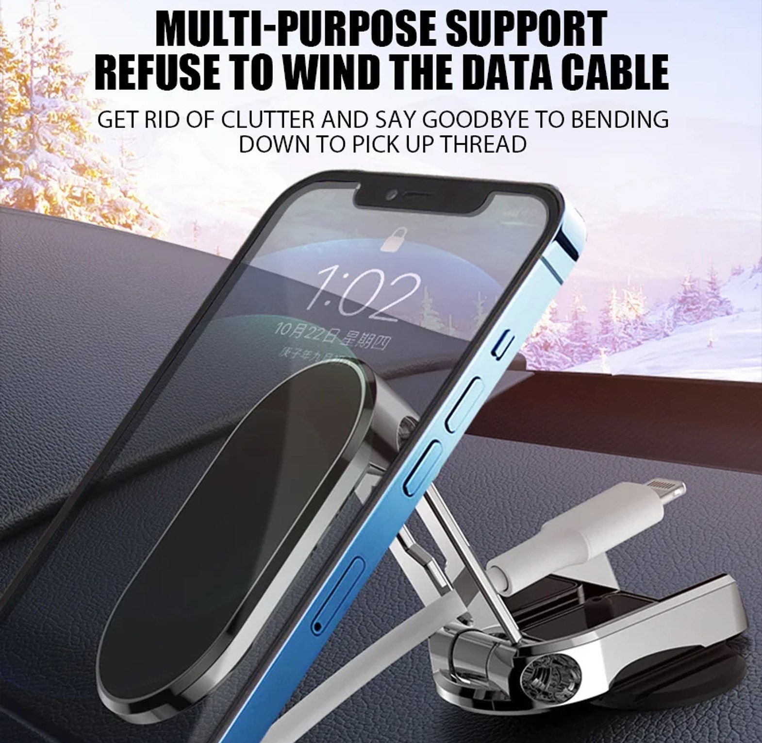 Universal Folding Magnetic Car Phone Holder 360° Swivel Metal Dashboard Mount for iPhone & Android - Strong Suction Car Stand image