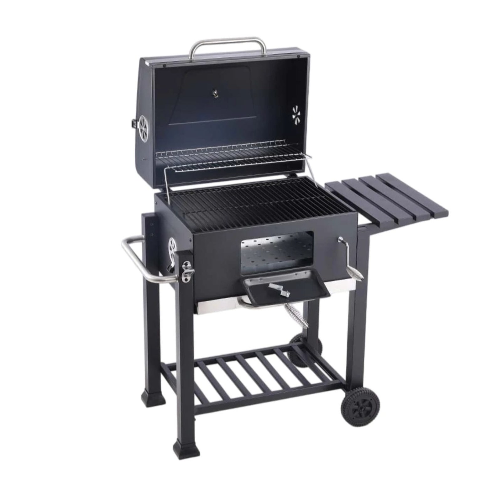 Heavy-Duty Commercial BBQ Charcoal Grill with Side Table & Trolley image