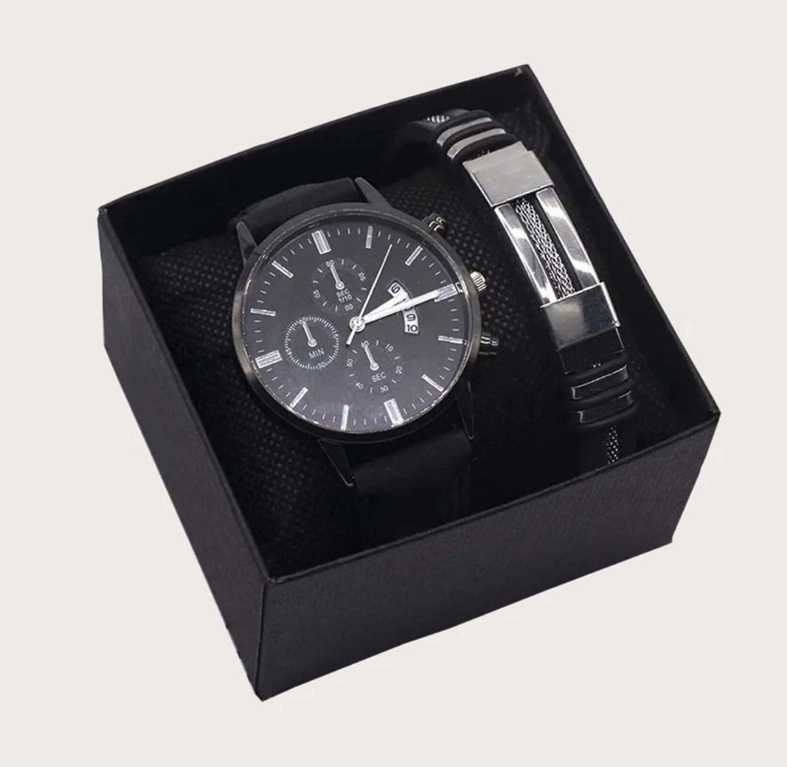 2-Piece Men's Business Luxury Gift Set with Quartz Calendar Watch and Designer Bracelet image