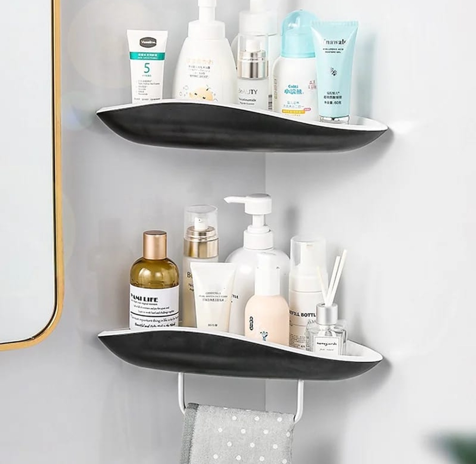Premium Wall-Mounted Bathroom Corner Organizer with Integrated Towel Bar image