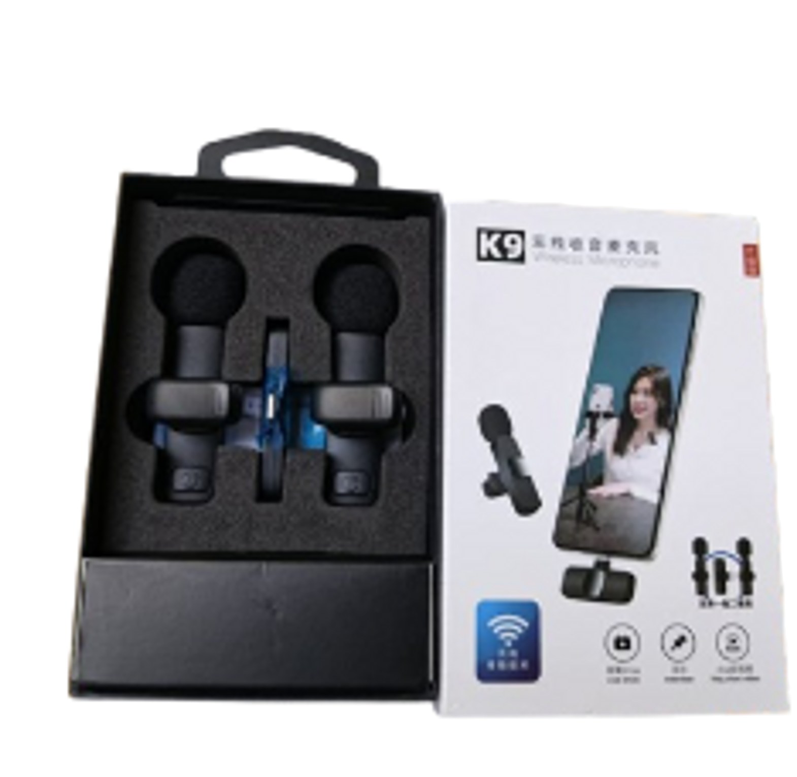  Portable, Dual Wireless Microphone K9 Wireless Lavalier Microphone Set. image