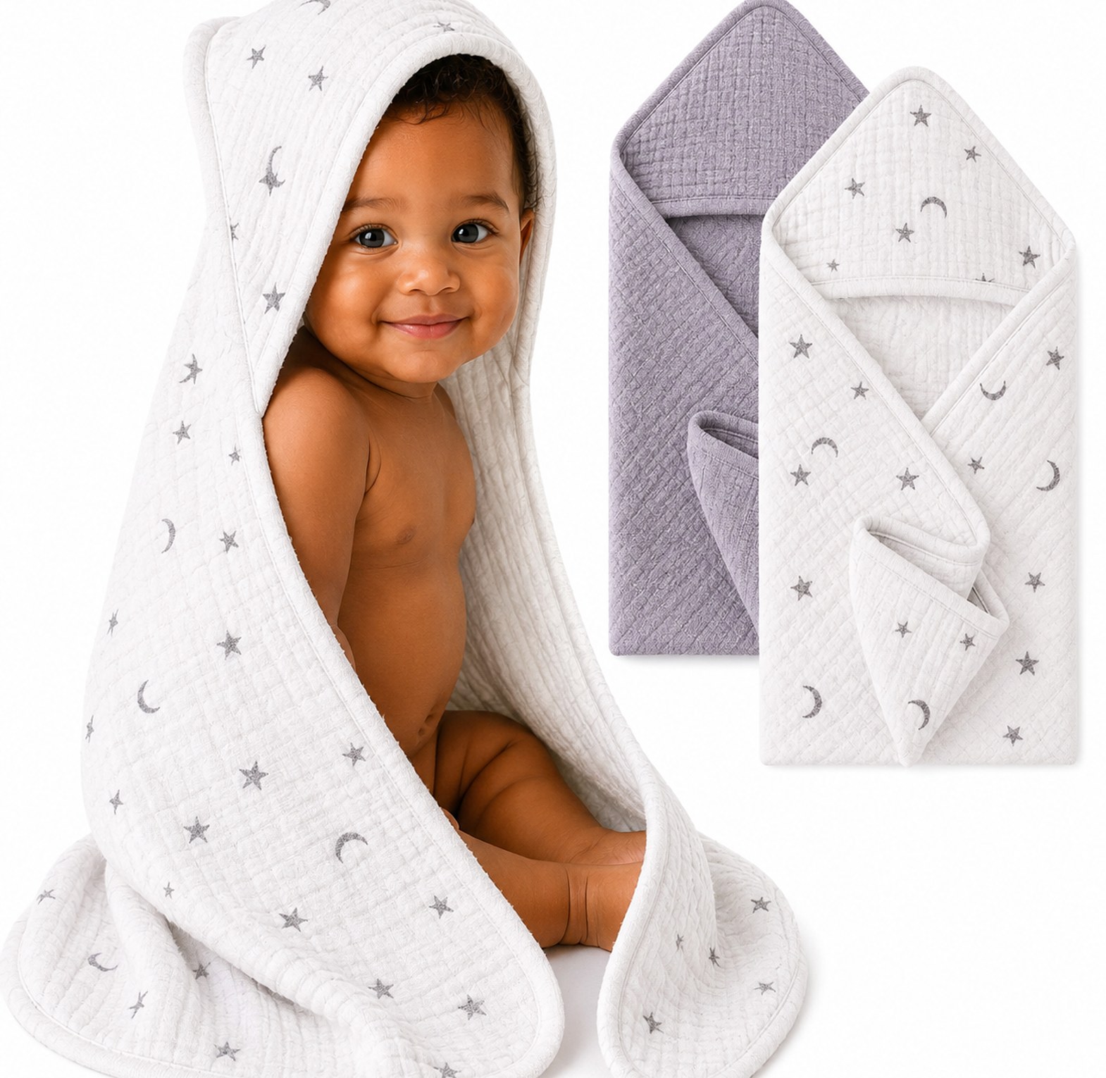 Premium Muslin Cotton Hooded Baby Towel image