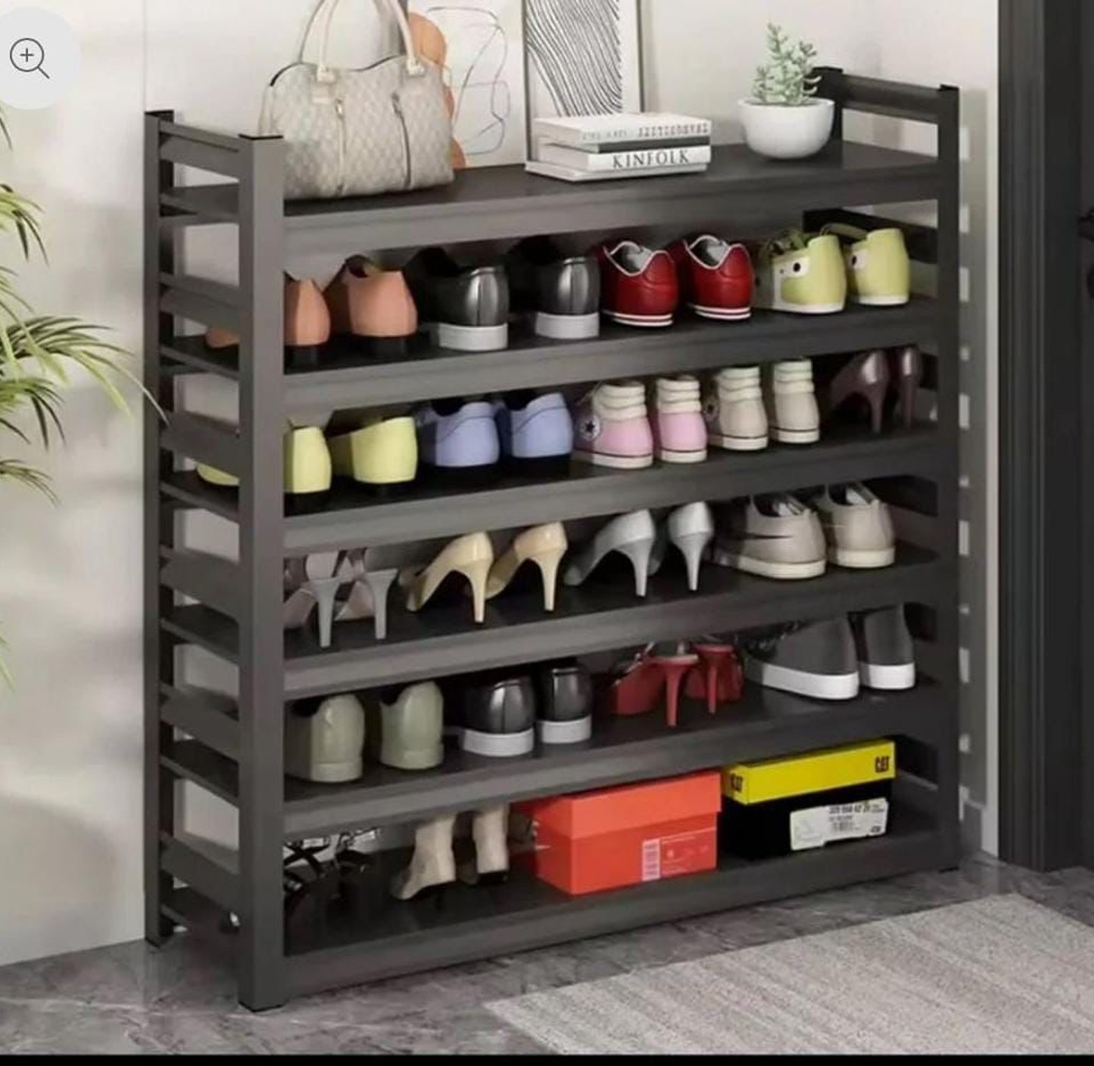 Space-Saving Metallic Shoe Rack (Black Finish) image