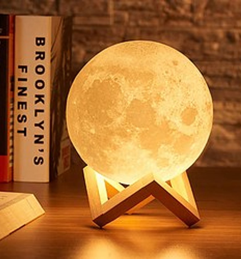 3D Moon Night Light Lamp with Wooden Stand - Adjustable Warm & White LED Bedroom Aesthetic Table Light for Home Decor, Nairobi Kenya image