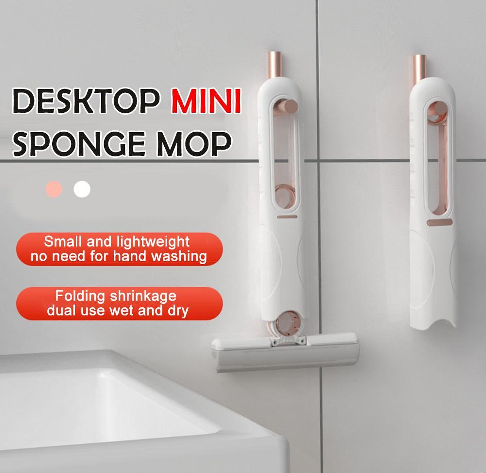 Self Squeezing Desktop Mini Sponge Mop image
