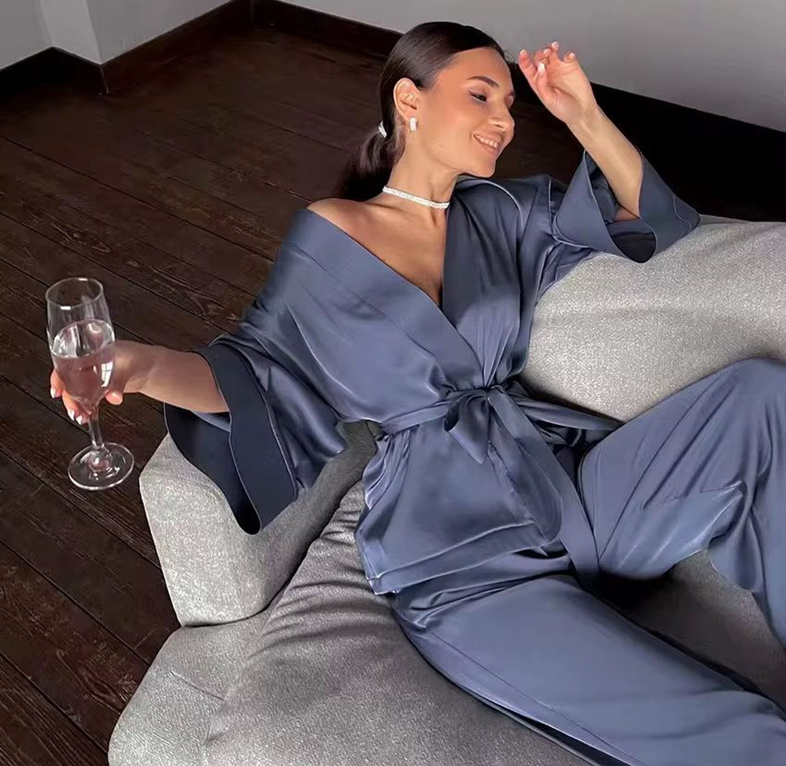 Y5120-Loungewear Silk-Satin Trouser Set image