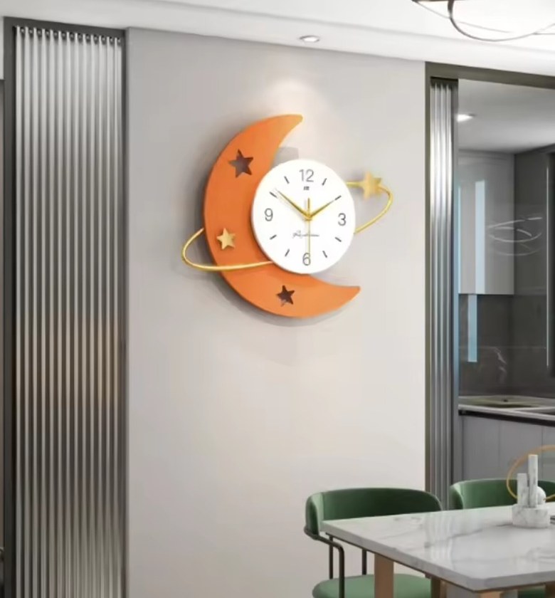 Modern Moon and Star Decorative Wall Clock – Elegant Minimalist Home Decor for Bedrooms and Nurseries image