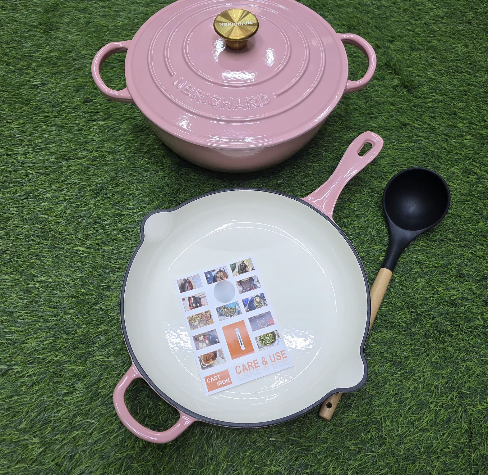 Premium 3-Piece Enamel Cast Iron Cookware Set with Gold Accents image