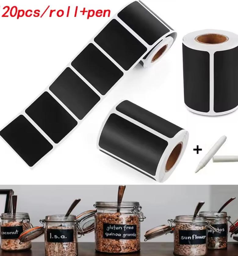 Waterproof Chalkboard Labels Sticker Roll 120Pcs with Liquid Chalk Pen for Kitchen Jar and Pantry Storage Organization image