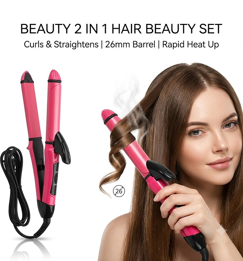2 in 1 Ceramic Hair Straightener and Curler Flat Iron - Professional Hair Beauty Set  image