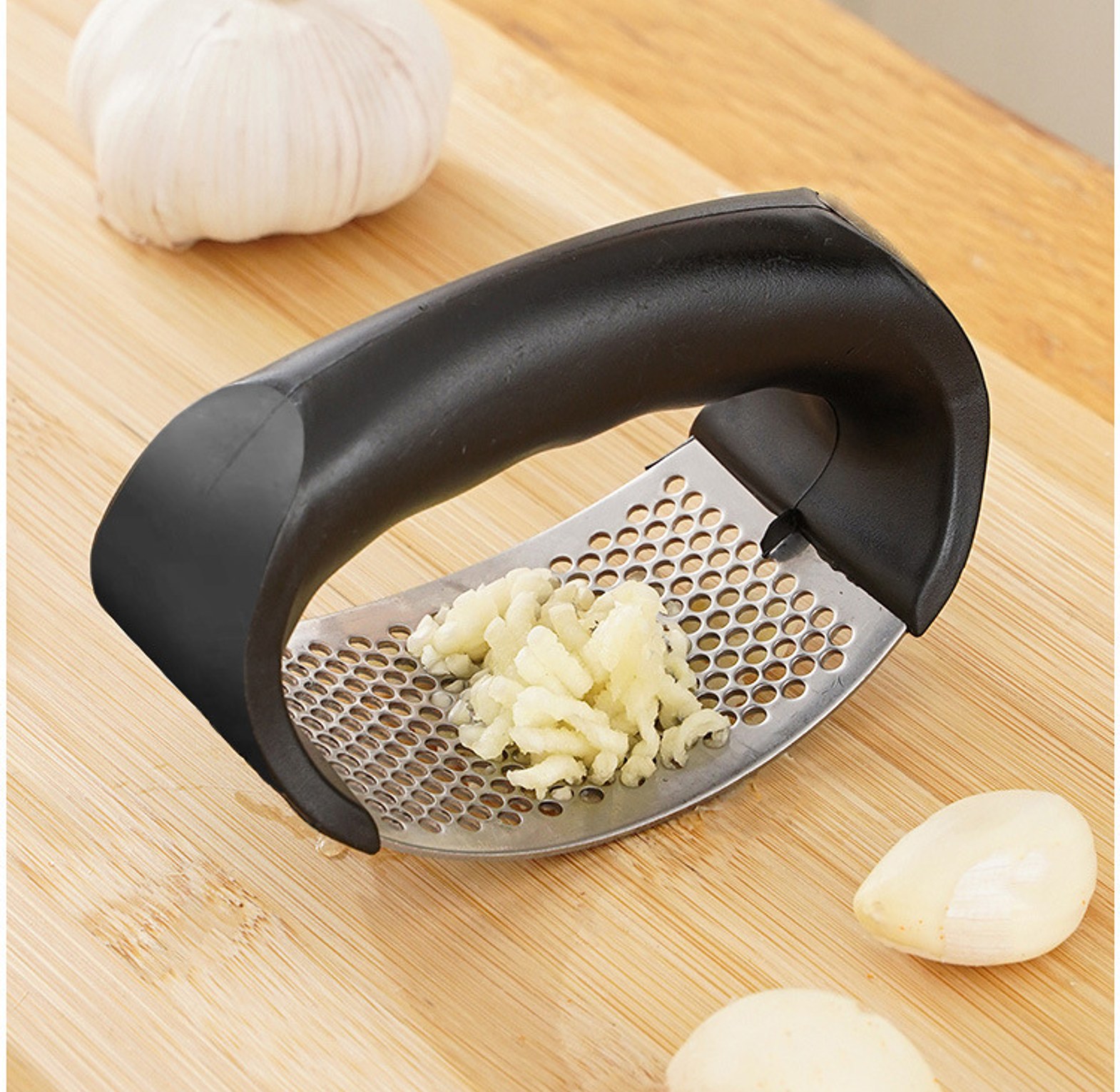 Stainless Steel Garlic Press Rocker Ergonomic Manual Garlic Crusher and Ginger Mincer Kitchen Tool for Easy Cooking image
