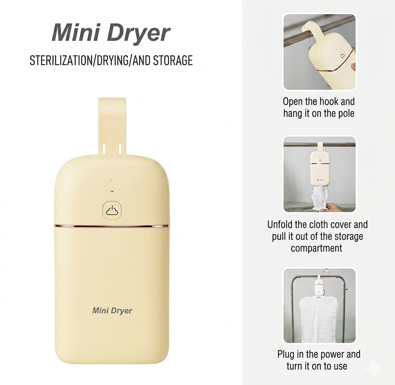 Portable Mini Clothes Dryer and Sterilizer Machine with Hanging Drying Bag, Compact Electric Laundry Dryer for Apartments image
