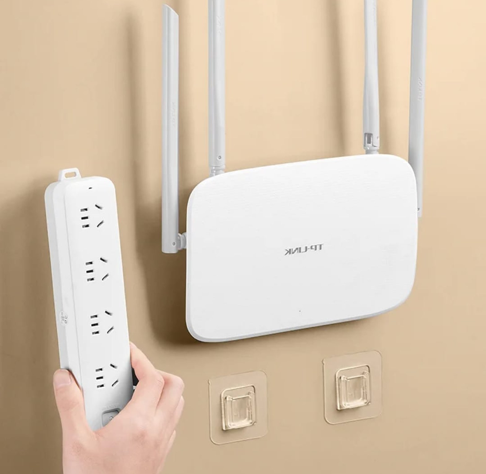 5 pair Heavy Duty Double-Sided Adhesive Wall Hooks for Router & Power Strip Holder - No-Drill Removable No-Trace Wall Mounts Double Sided Adhesive Wall Hooks image