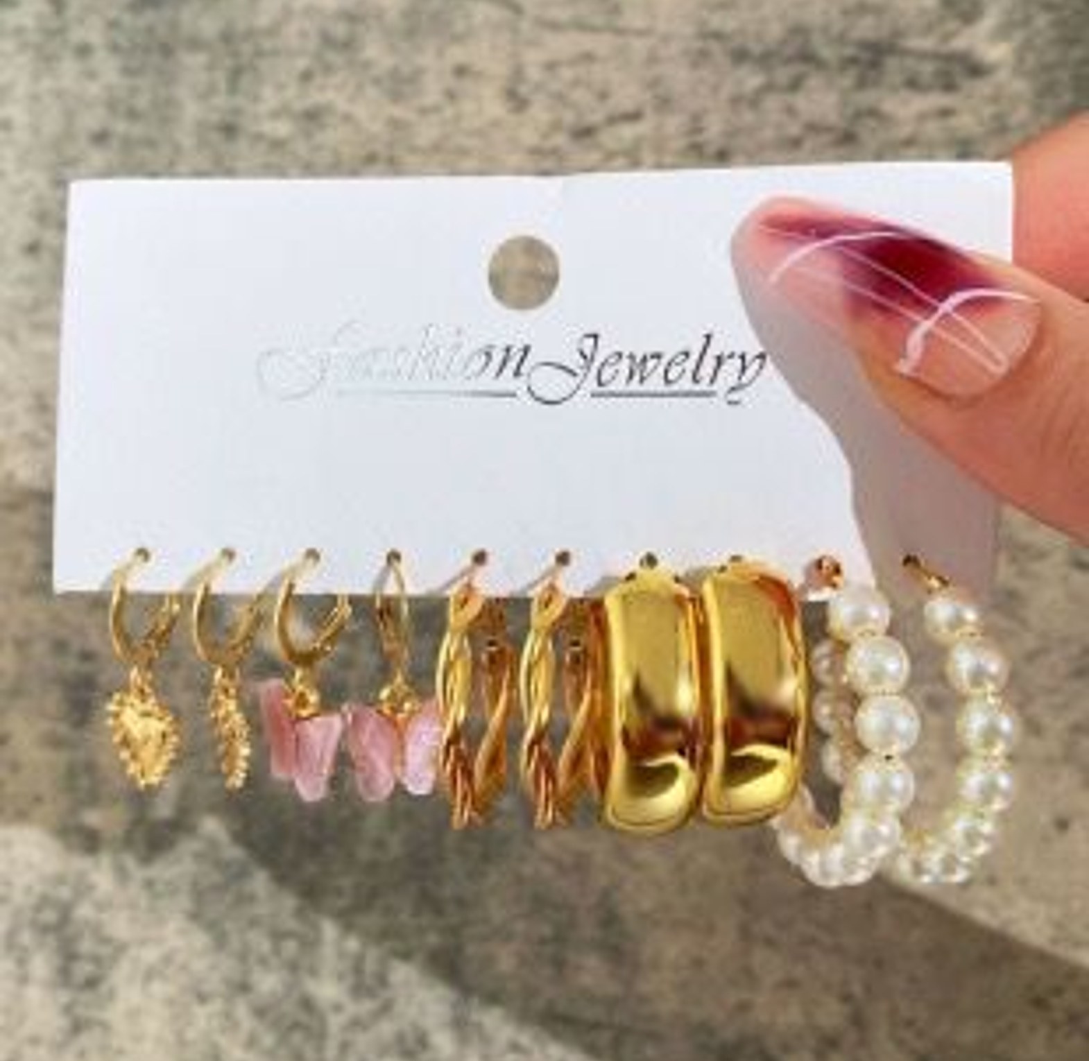 Heart Butterfly Stud Earrings Boho Style Acrylic Resin Pearl image
