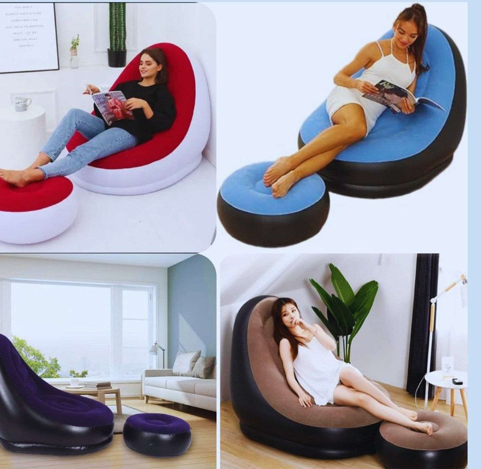 Inflatable seat, with foot rest and a manual pump image