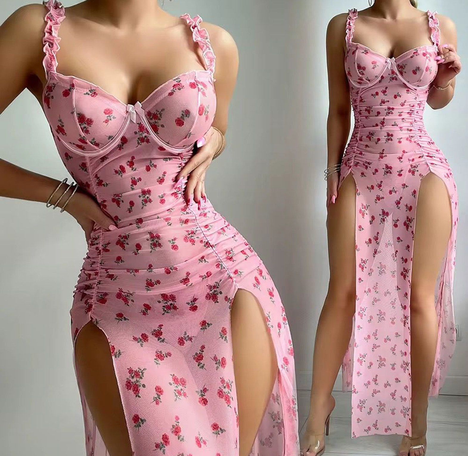 7082 Floral Dress With Side Slits image