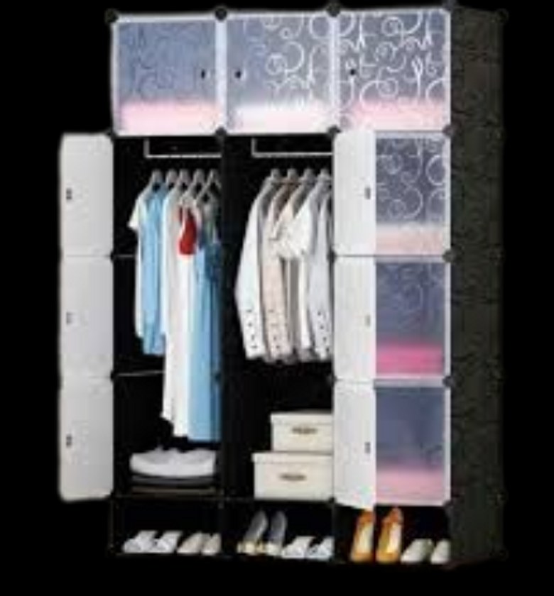 3-Column Portable Plastic Wardrobe.  image