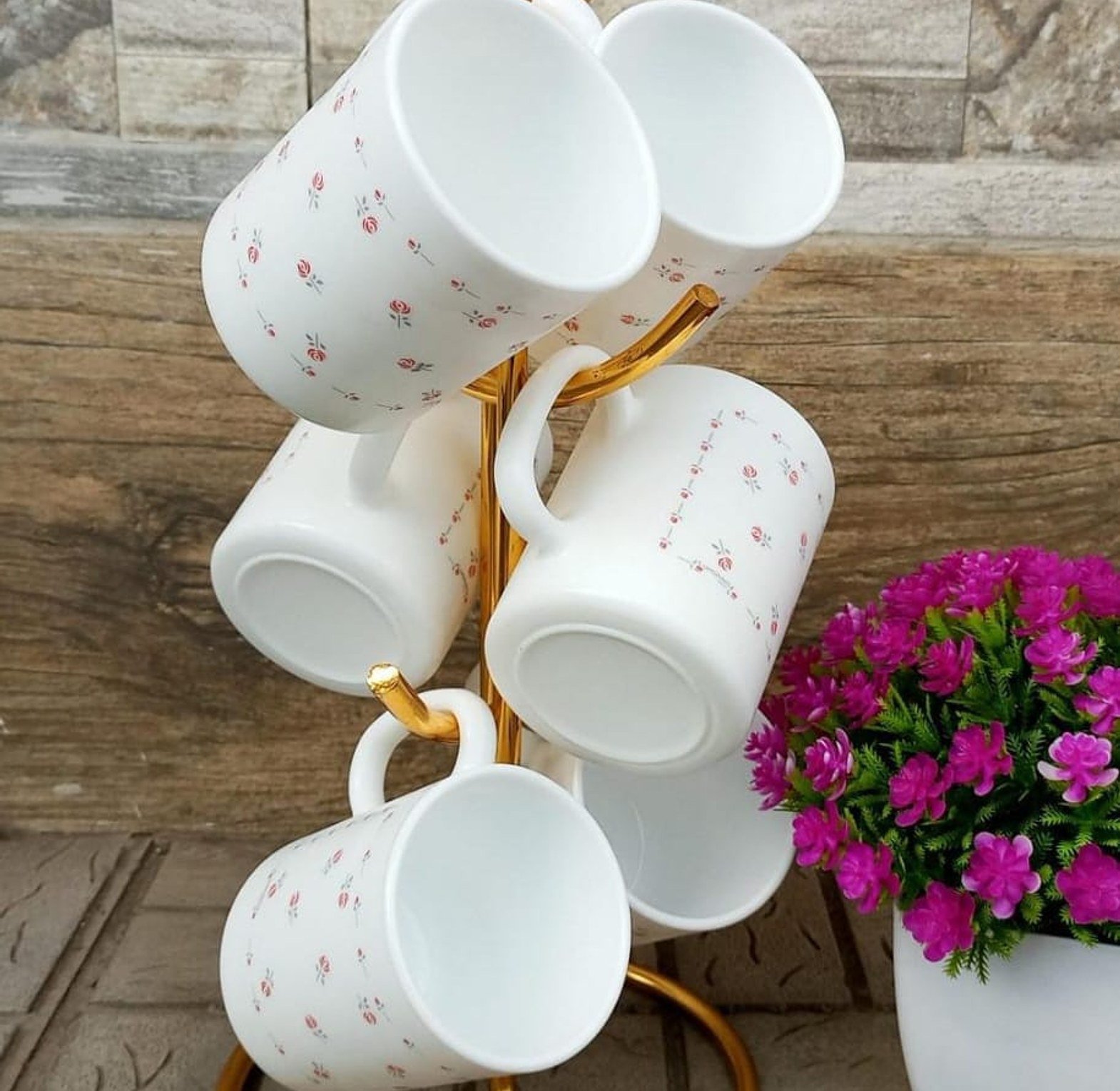 Teacups. Luminarc 6 pc plain white mugs image