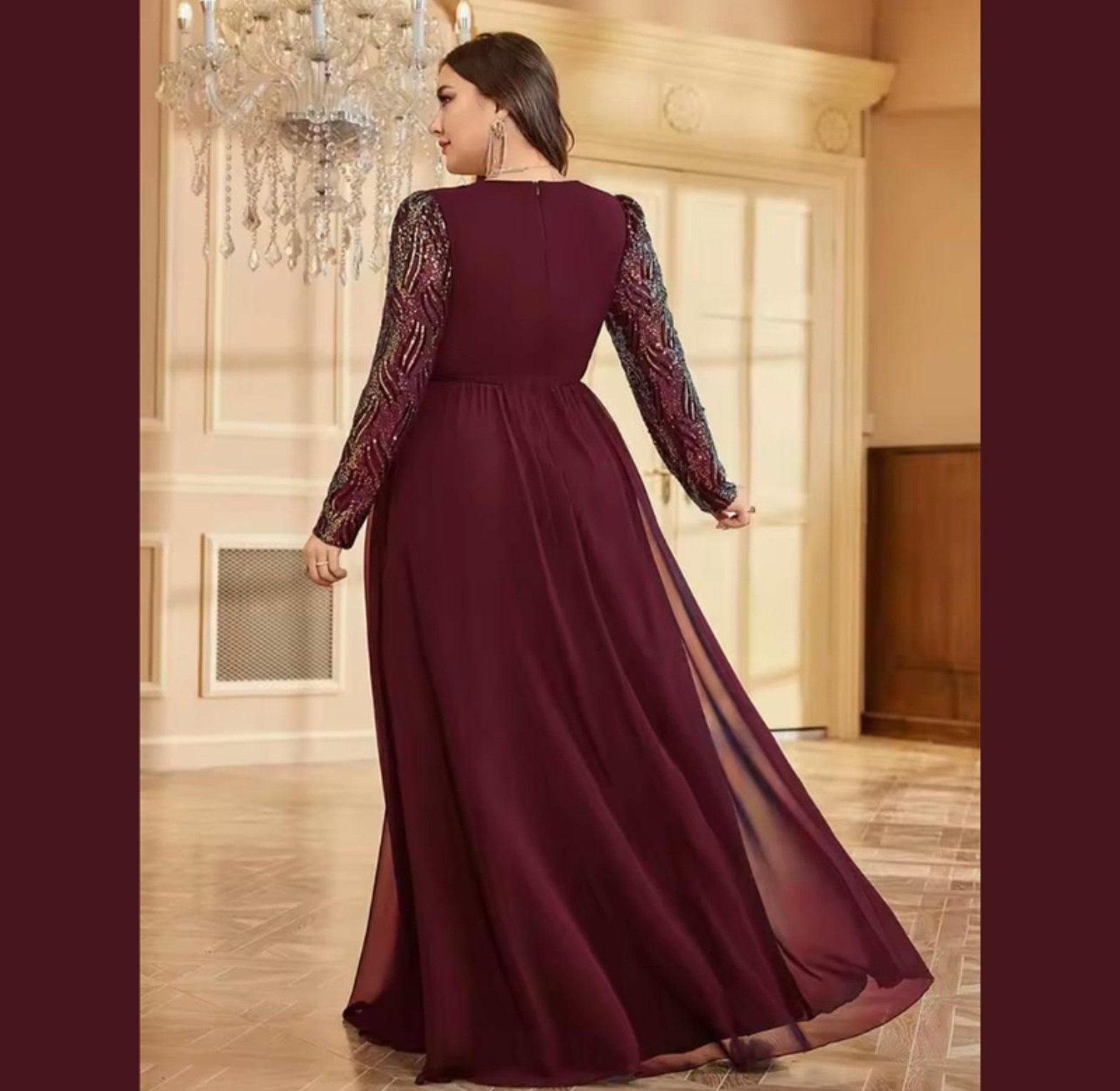 Serpentine Sequin Sleeve A-Line Gown image
