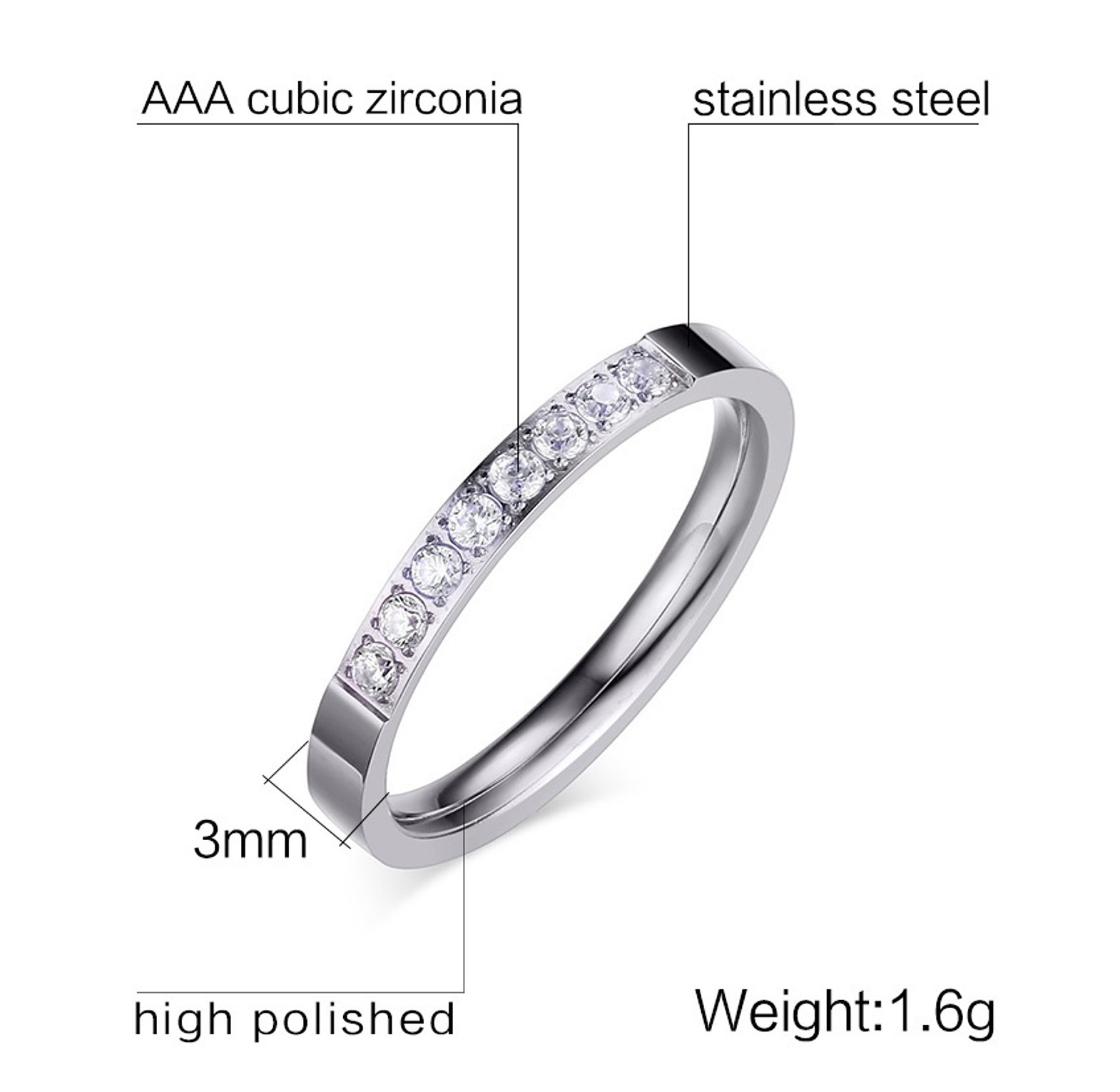 Ladies stainless steel, cubic zirconia wedding ring  image
