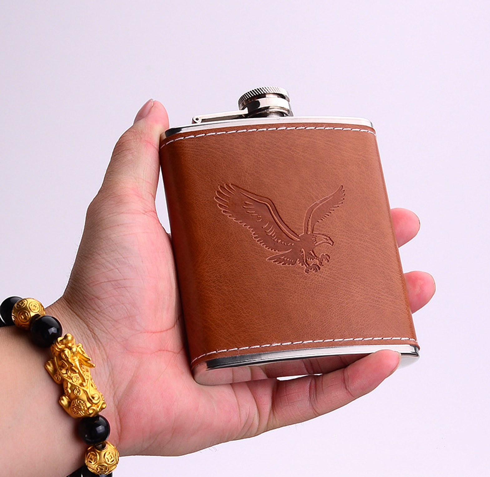 Whiskey Hip Flask Leather Set With Funnel and Tot Cups image