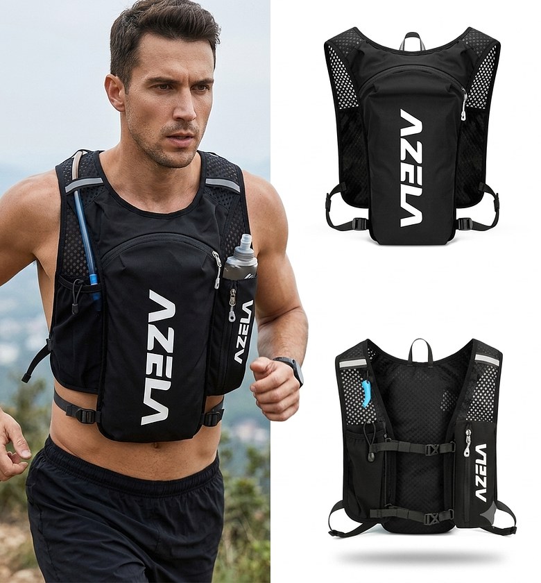 Azela Lightweight Running Hydration Vest Backpack with Water Bladder & Flask for Marathon, Hiking & Cycling image