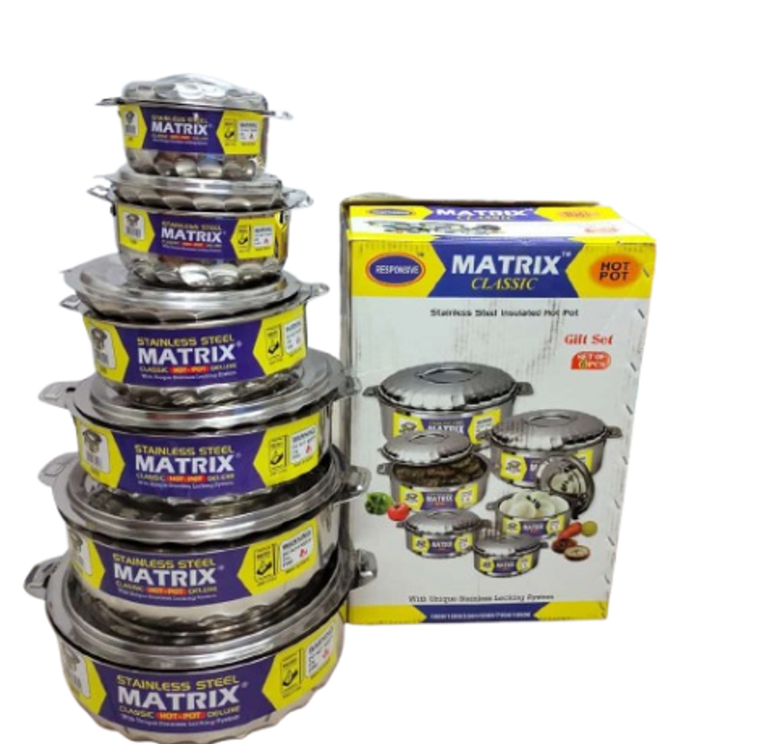 HOTPOTS. Matrix 6pcs Hotpot Kitchen Hot Pot Serving Dishes Stainless Steel Hotpots Serveware Set Keep Food Hot Or Cold (1000, 1500, 3500, 5000, 7500 And 10000ml) image