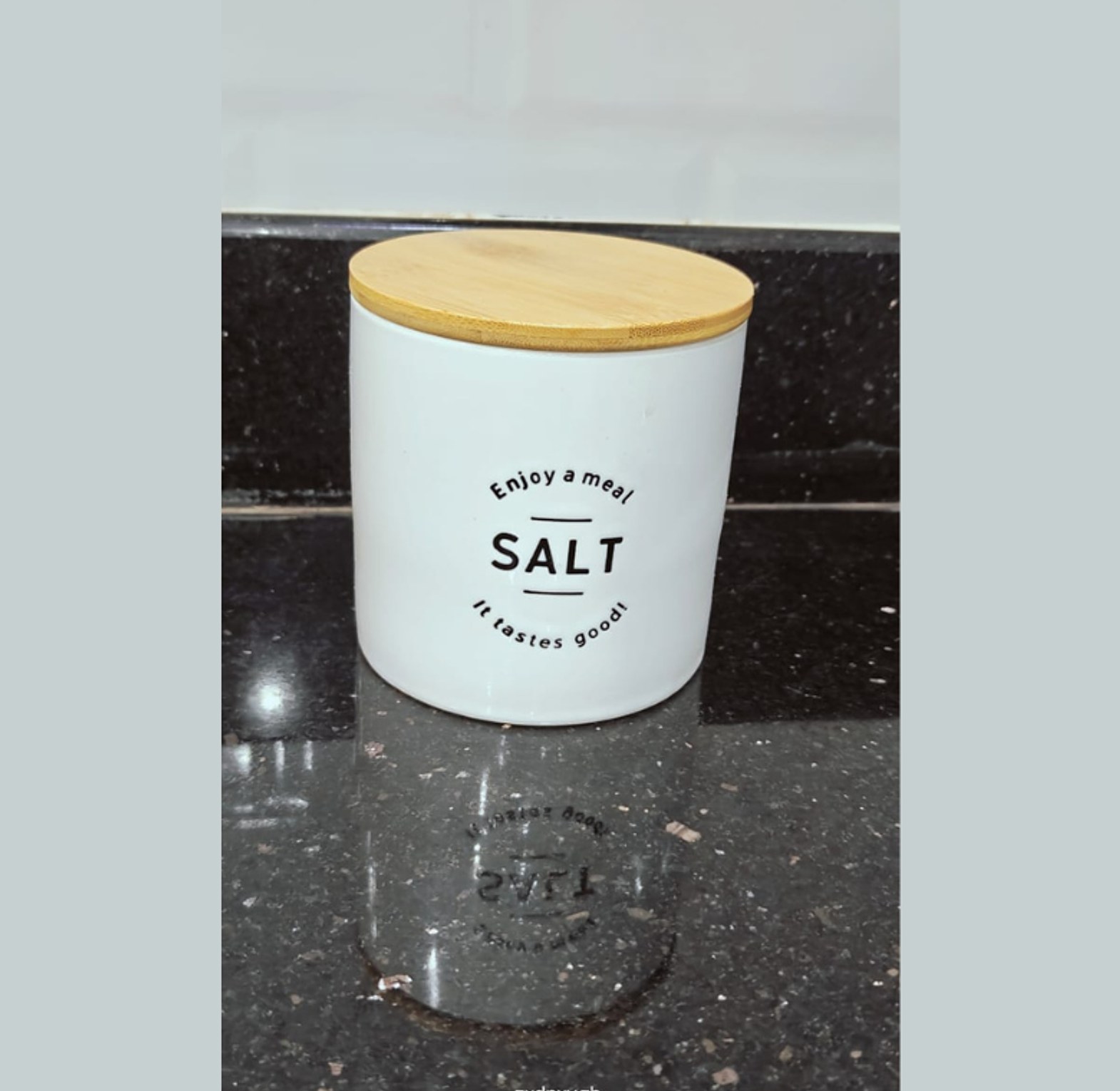Ceramic Salt Canister with Bamboo Lid image