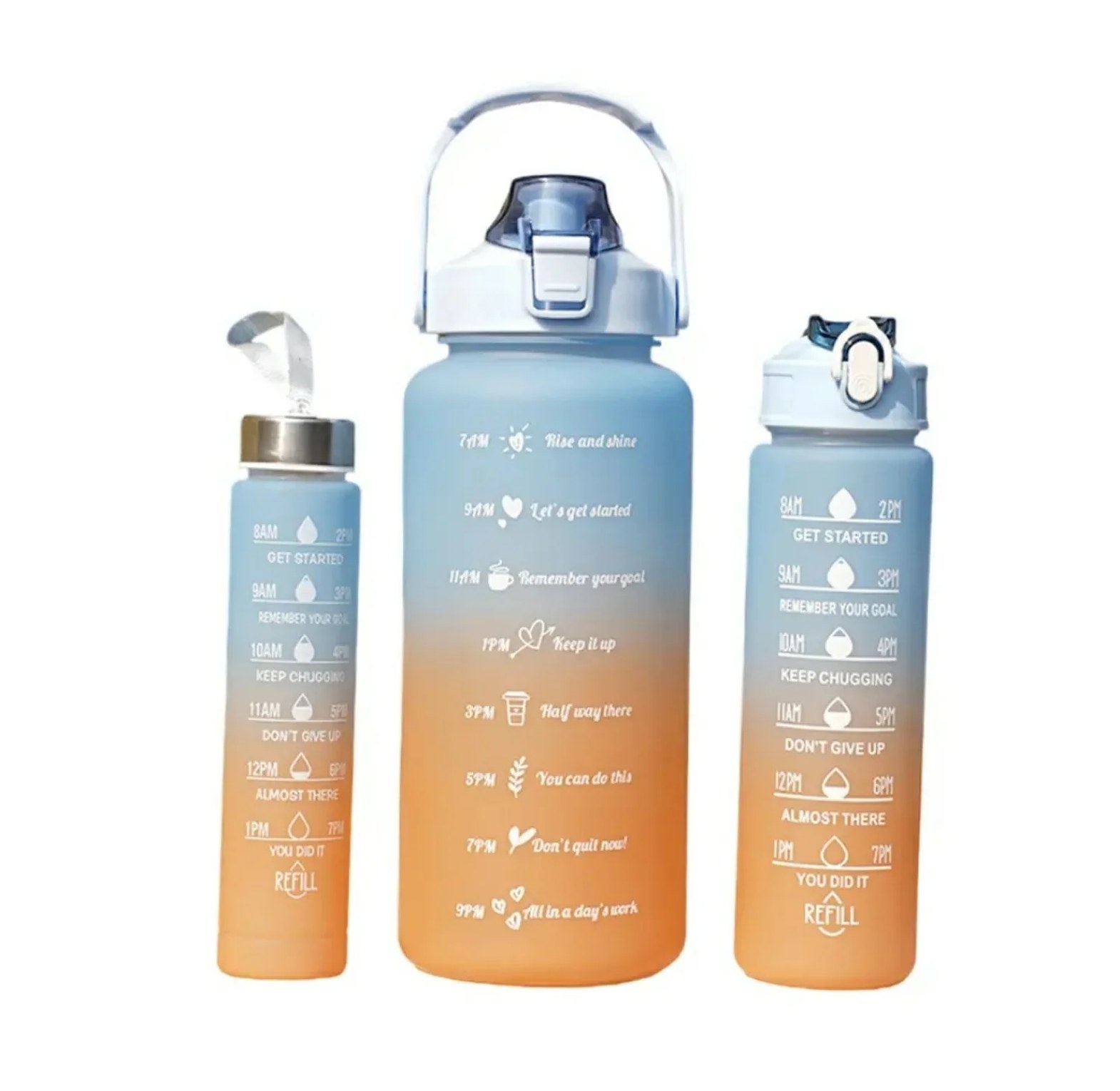 3-Piece Motivational Gradient Water Bottle Set with Time Markers image