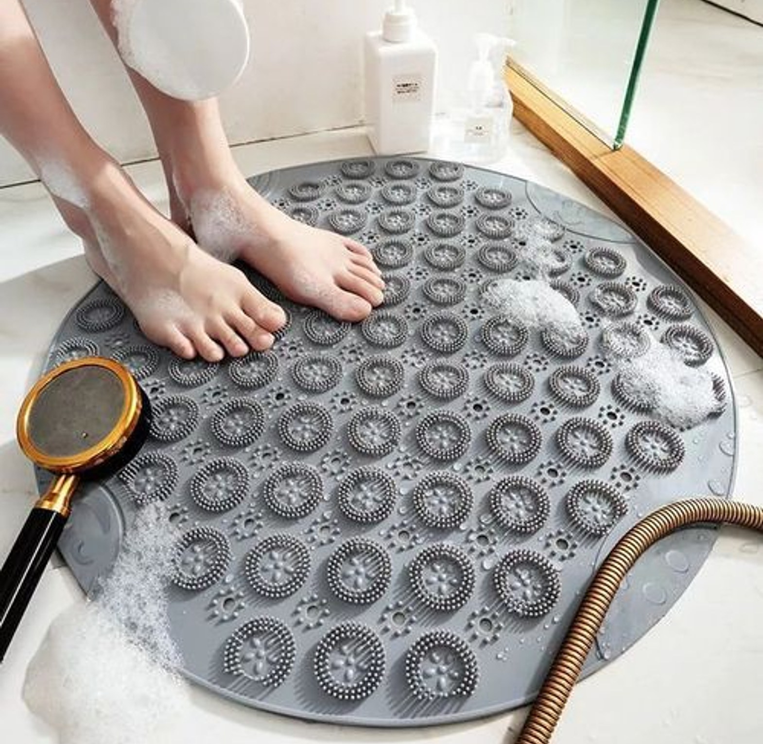 BATHROOM ANTISLIP MAT. Round Anti-Slip Shower/Bath Mats Bathroom Mat- Perforated image