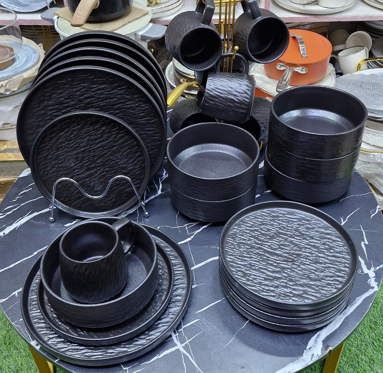 24-Piece Premium Rock Glazed Ceramic Porcelain Dinnerware Set image